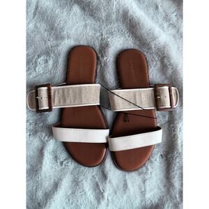 Lane Bryant Women’s Slide Sandals Size 9W Wide Cream Tan Buckle NWT